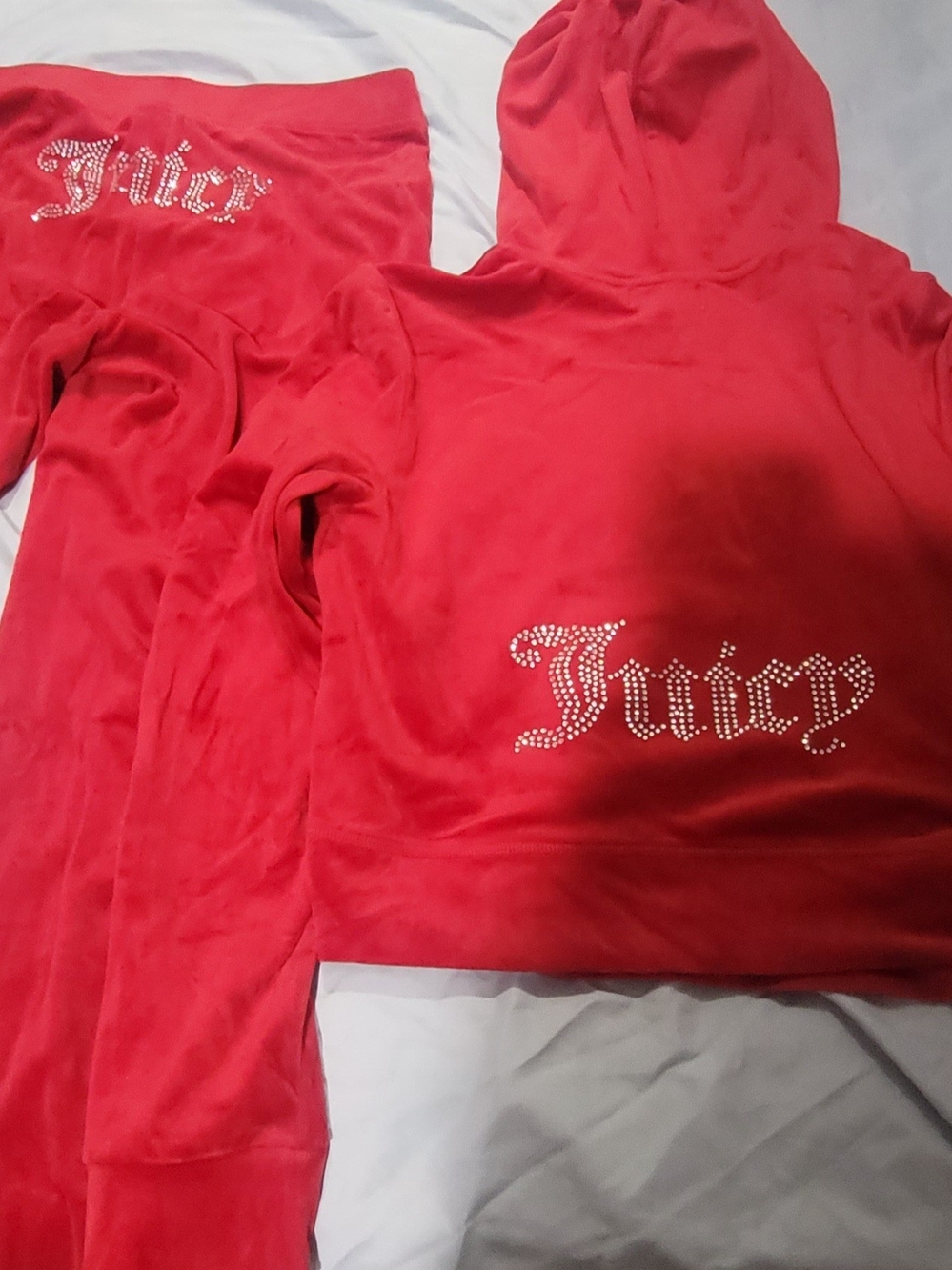 Juicy Couture Womens Red Velour Hoodie Set